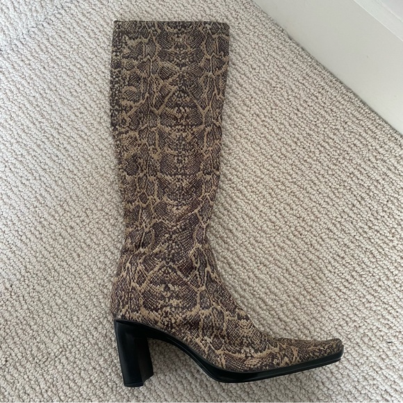 Vintage BCBG MAXAZRIA Knee Boots | Stretch Iridescent Snakeskin Fabric 8.5 - Picture 6 of 15
